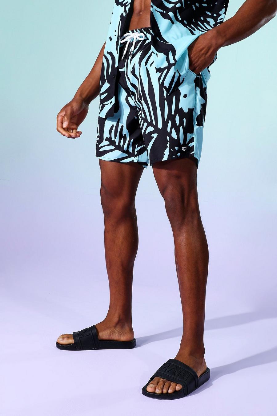 Blue Palm Mid Length Swim Shorts image number 1