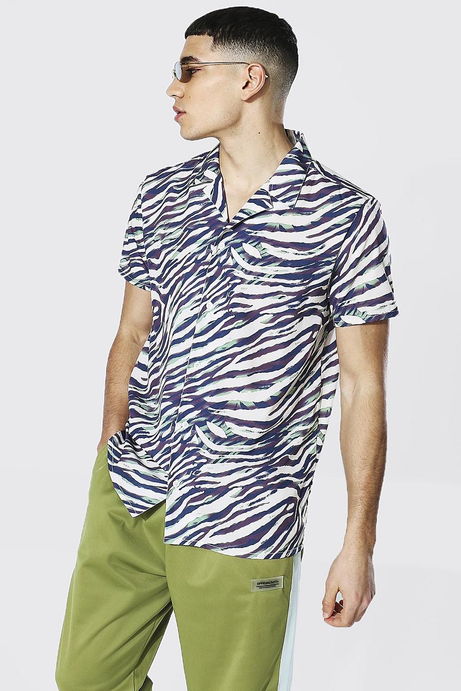 Khaki Short Sleeve Revere Zebra Camo Shirt image number 1