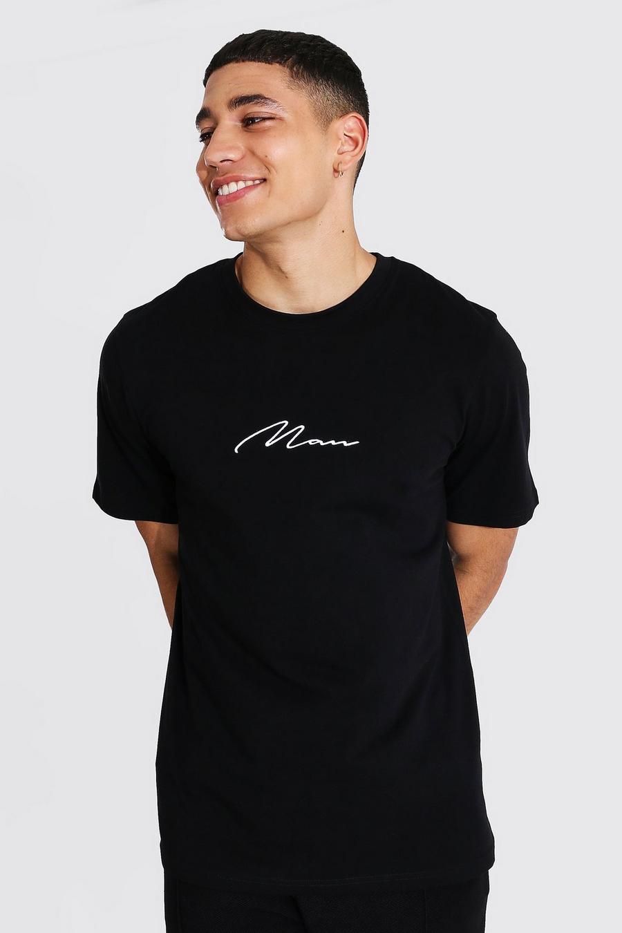 Camiseta bordada con firma MAN, Black image number 1