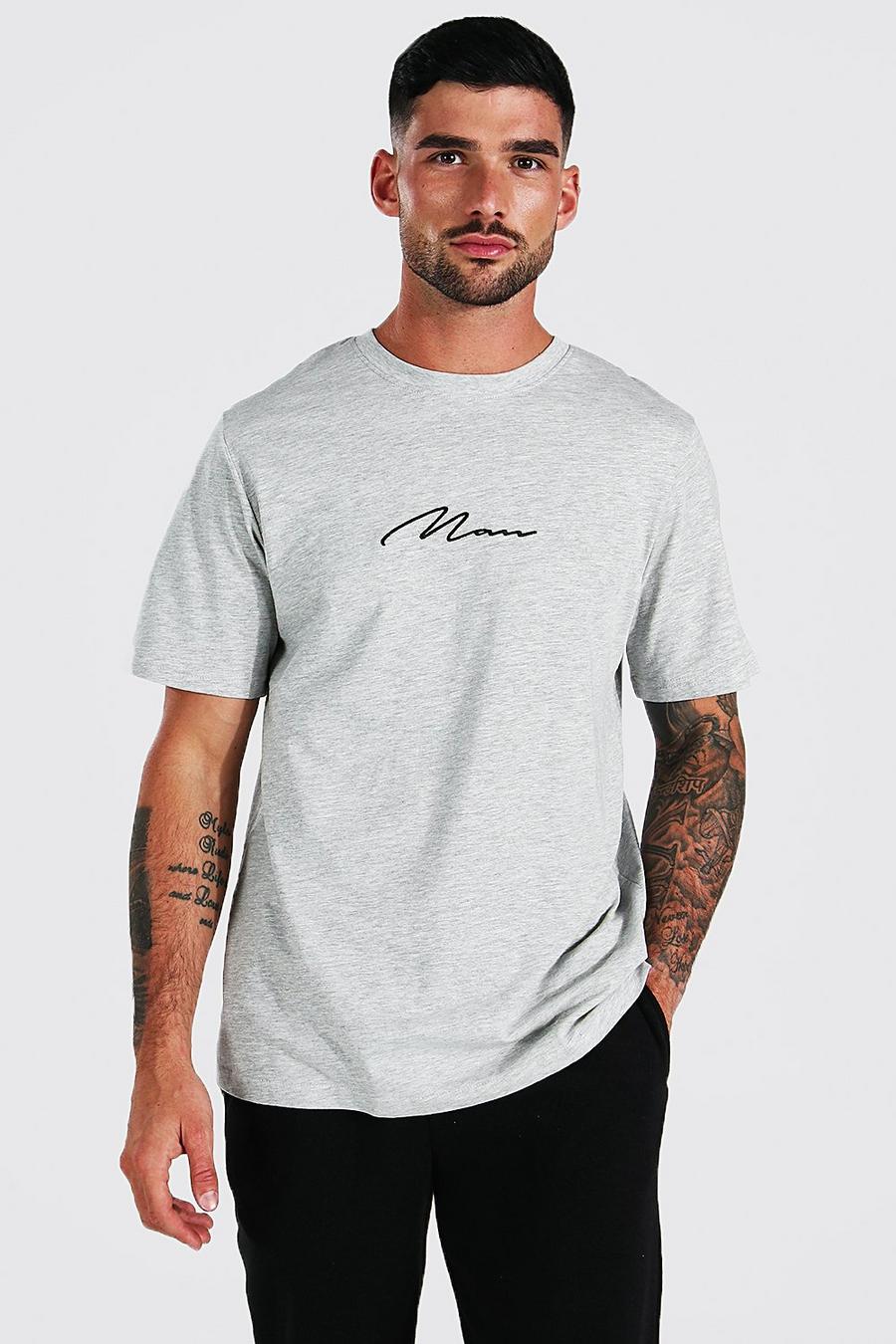 Camiseta bordada con firma MAN, Grey marl image number 1