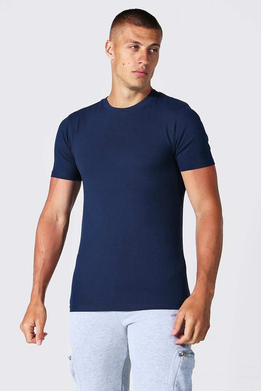 Navy marinblå Muscle Fit Basic T-shirt image number 1