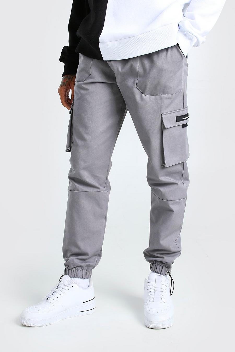 Slate gris Twill Cargo Trousers With Rubber Tab Detail image number 1