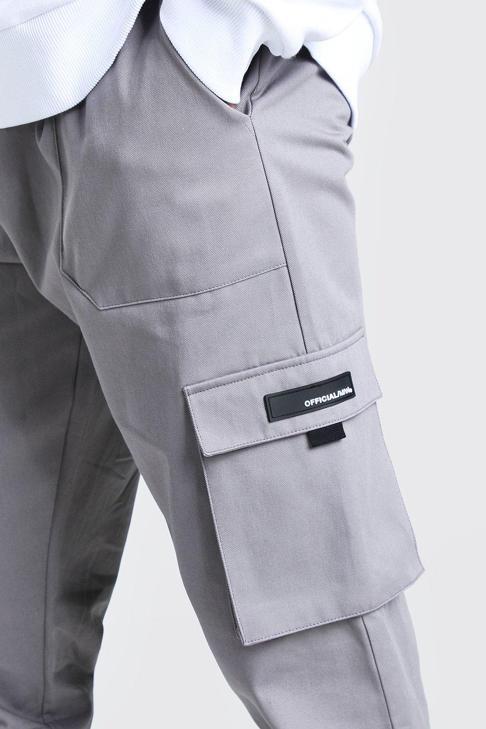 Twill Cargo Trousers With Rubber Tab Detail | boohoo