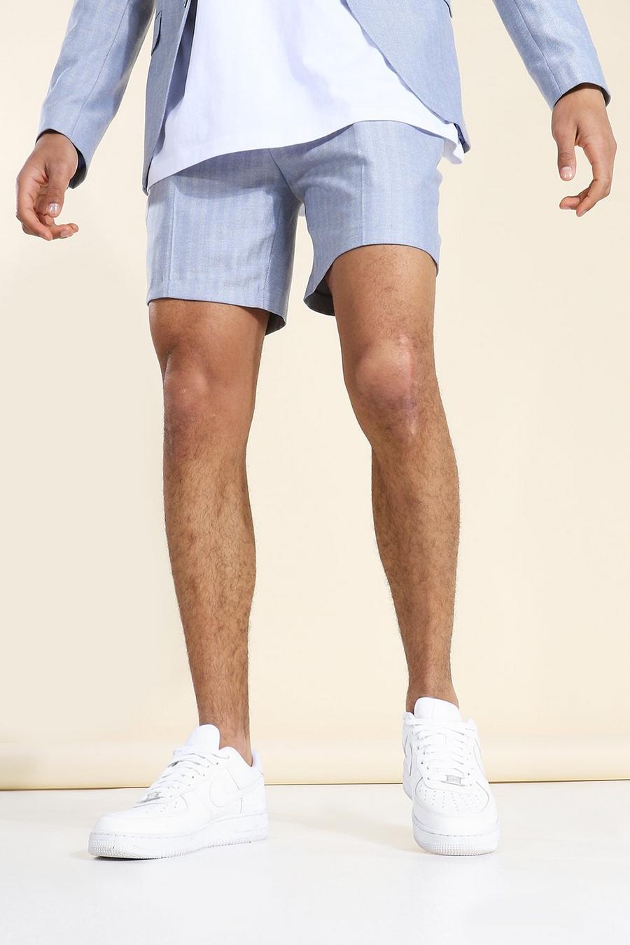 Pantalones cortos elegante en espiguilla con cinturilla fija, Azul claro image number 1