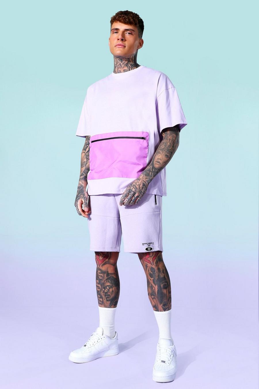 Lilac Nylon Contrast Zip Jersey Tee And Short Set image number 1
