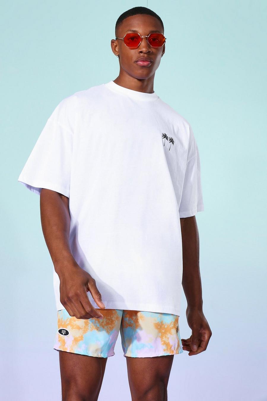 Übergroßes T-Shirt mit Palmen-Print, Weiß image number 1