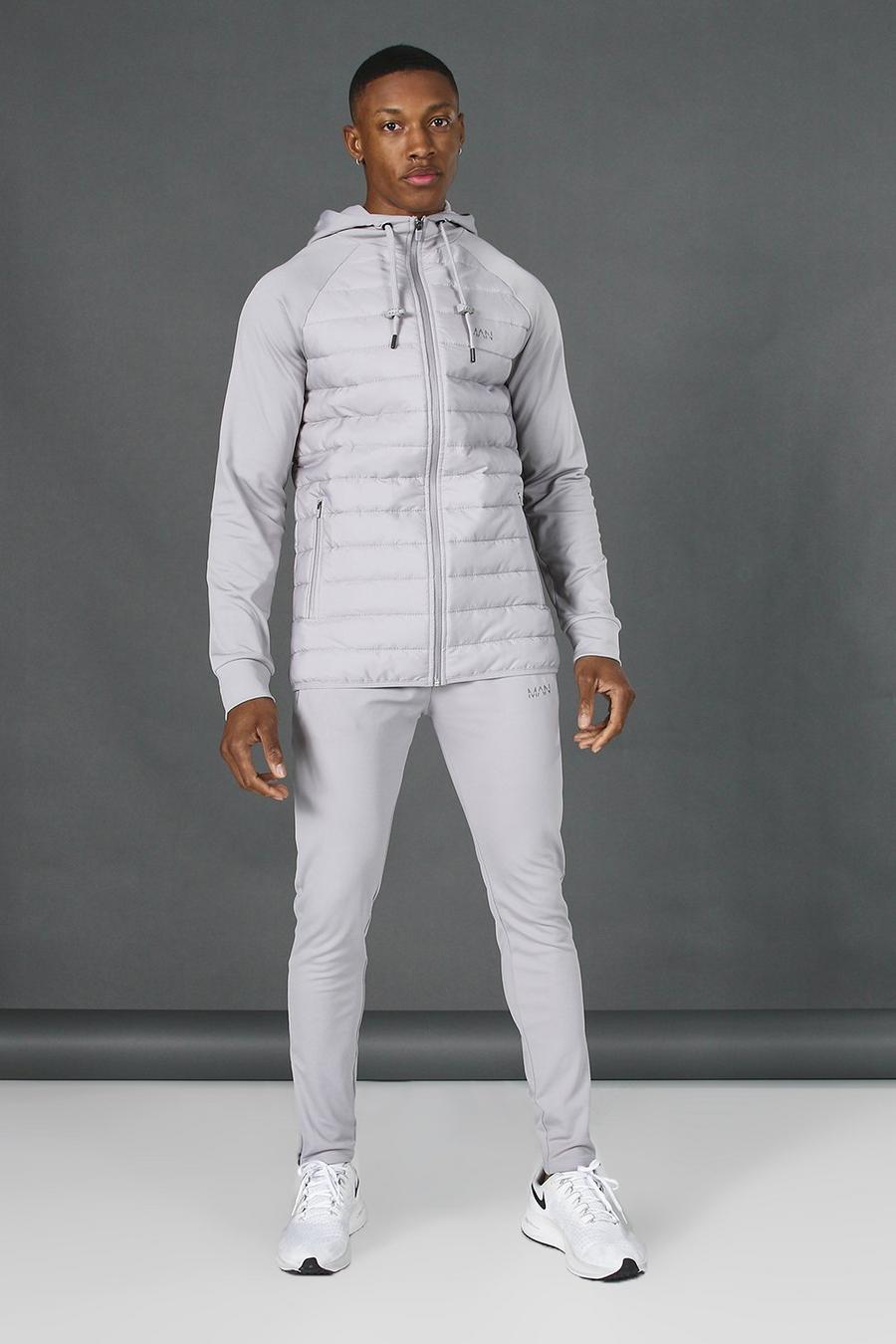 Gesteppter Man Active Hoodie-Trainingsanzug mit Reißverschluss, Grau grey