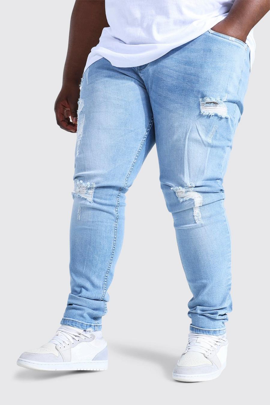 Ice blue Plus Skinny Stretch Stacked Leg Ripped Jeans image number 1