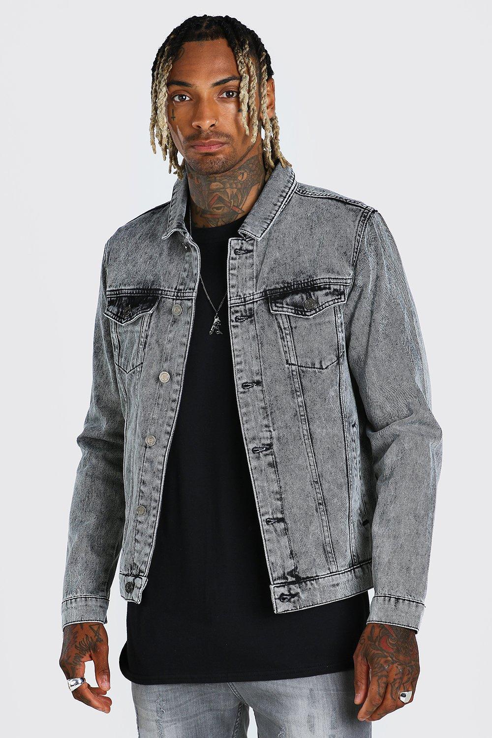 Regular Fit Denim Jacket With Drip Face boohoo DK