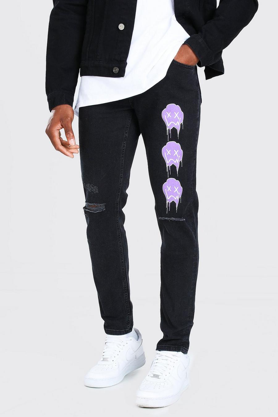Black Skinny Stretch Jean With Drip Face image number 1