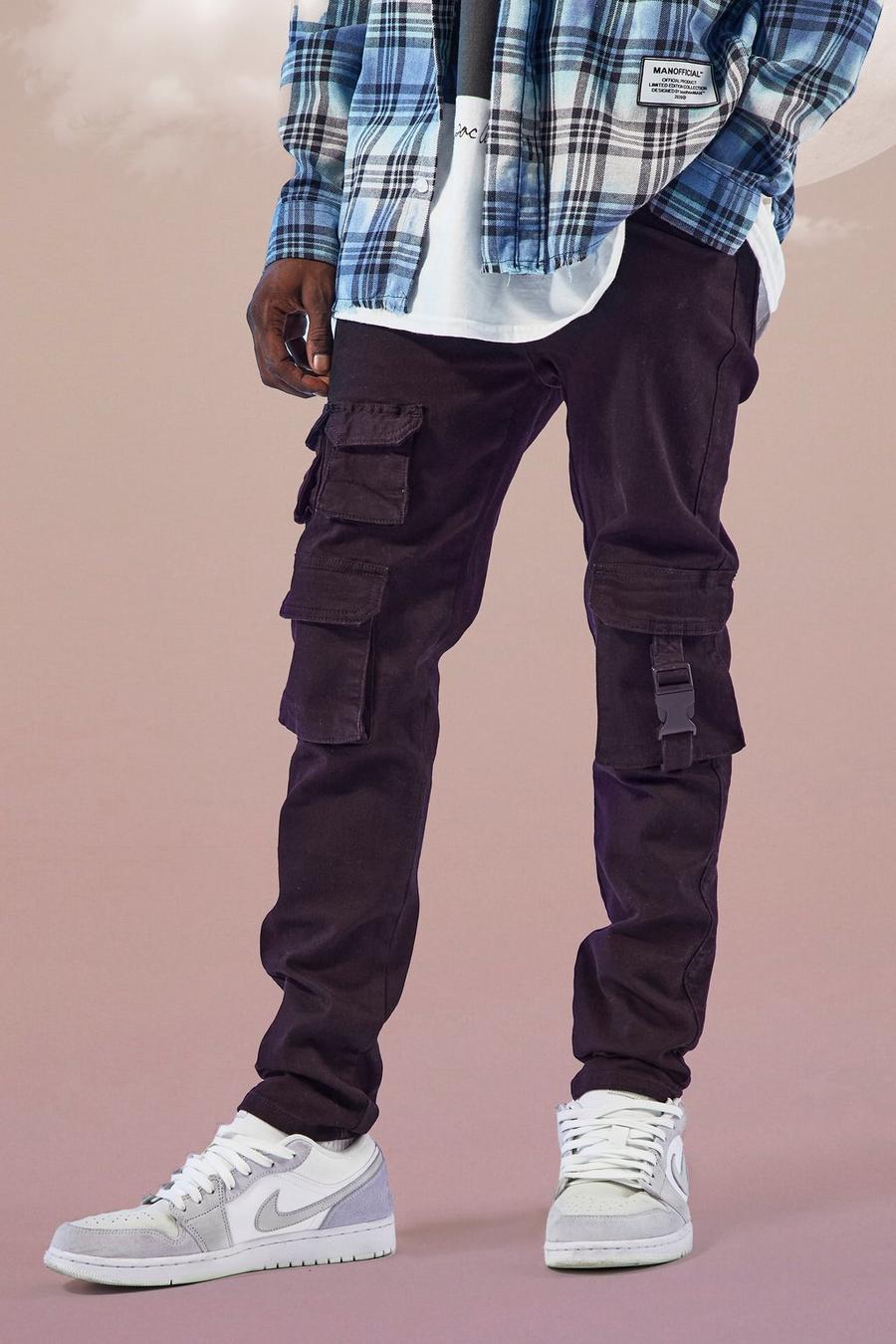 Jeans cargo skinny stretch à poches multiples, Noir délavé image number 1