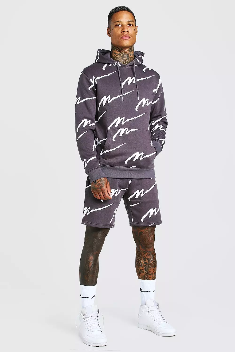 All over man printed hooded short tracksuit sale