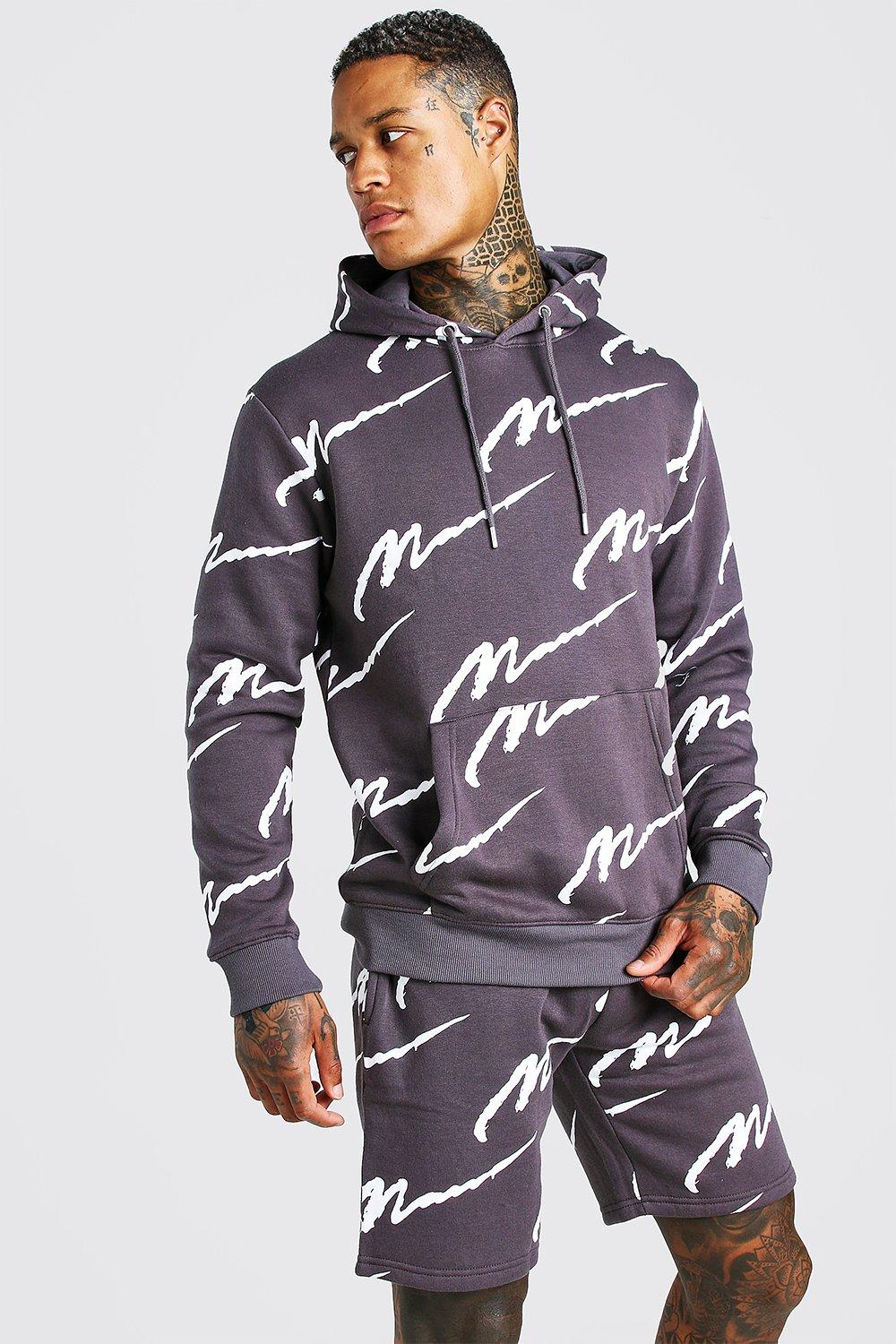 All over man printed hooded short tracksuit store