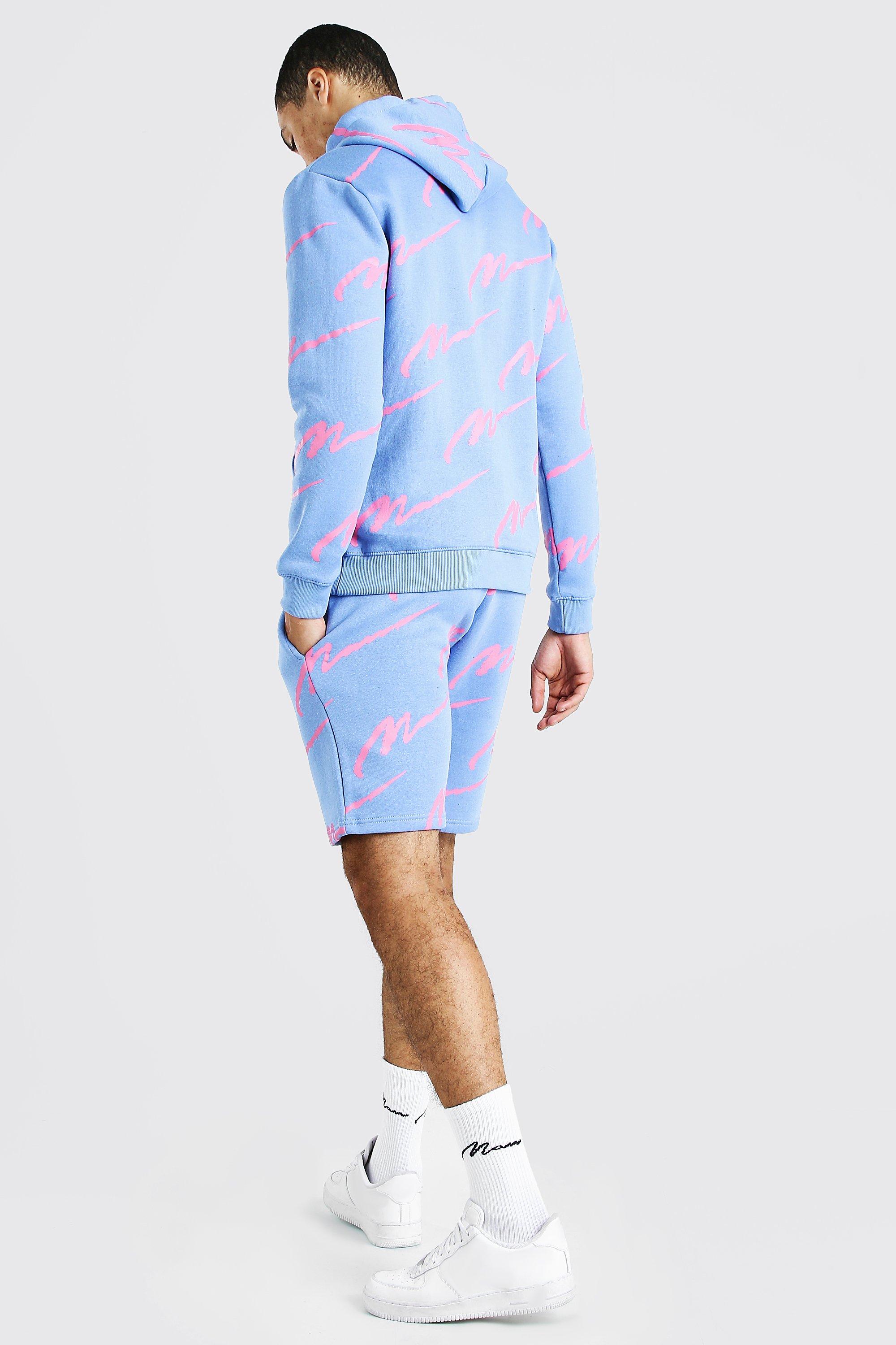 All over man hot sale printed hooded short tracksuit