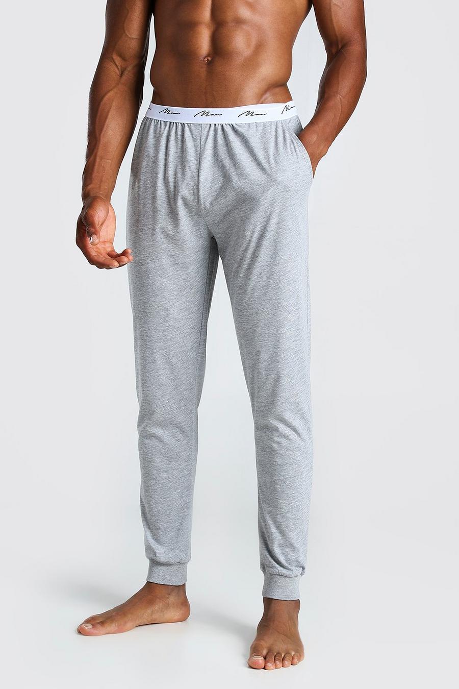 Pantalones deportivos para estar en casa de jacquard con firma MAN y cintura elástica, Gris grigio