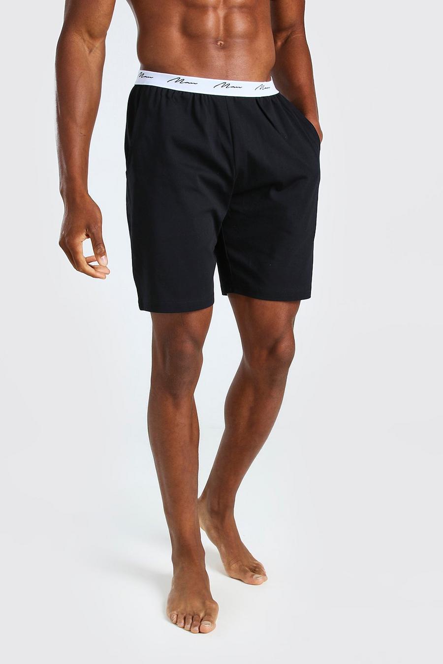 Pantalones cortos cómodos de jacquard con cinturilla con firma MAN, Negro image number 1