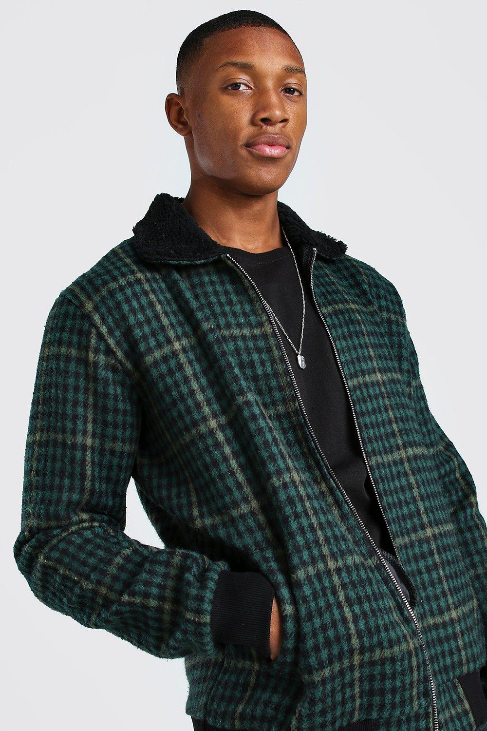 Check Borg Collar Unlined Harrington Jacket boohoo AU