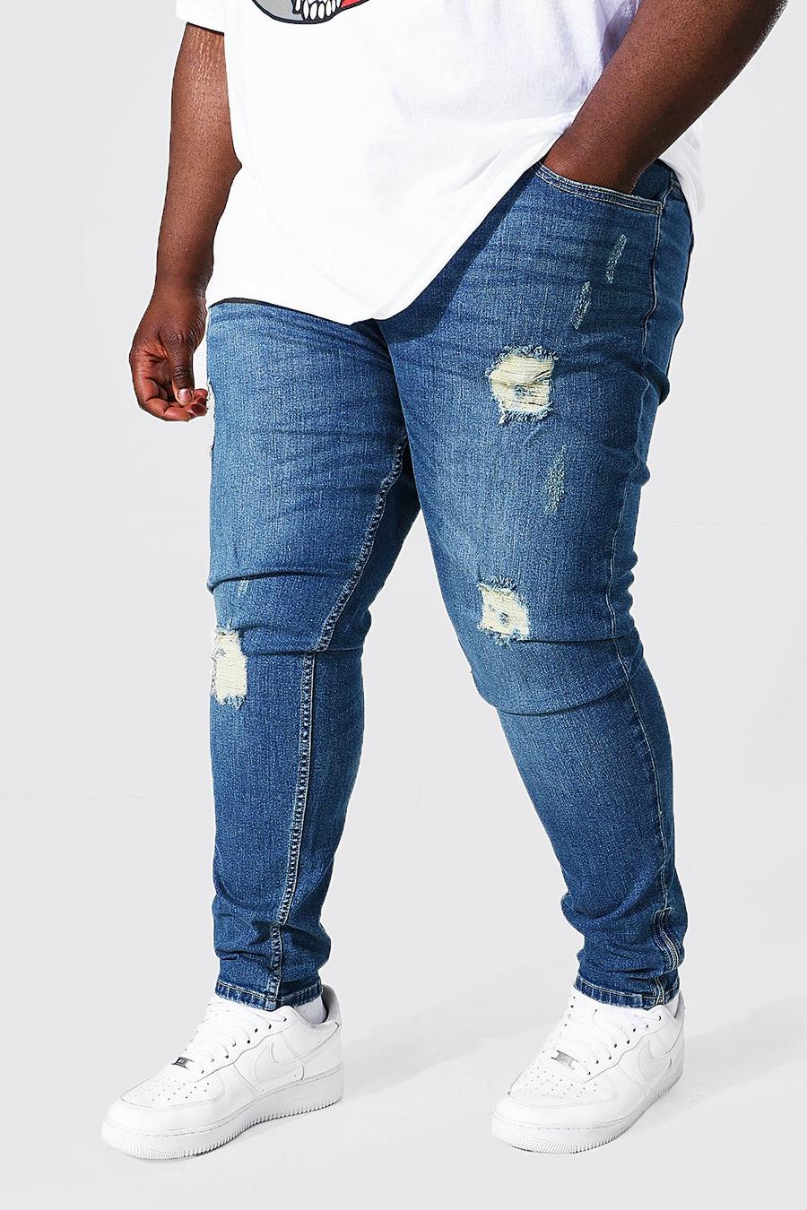 Blue Plus Skinny Stretch Distressed Jean With Zips image number 1