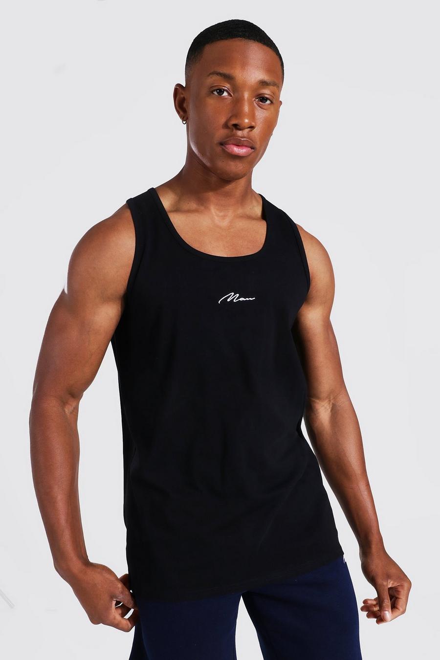 Black Man Signature Embroidered Tank Top image number 1