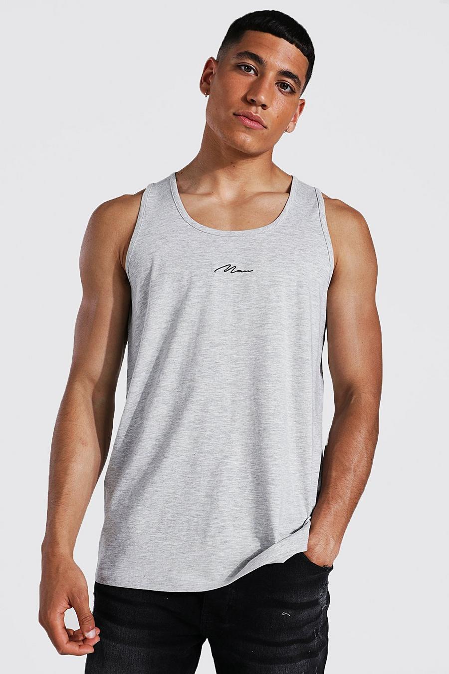 Grey marl Man Signature Embroidered Tank Top image number 1