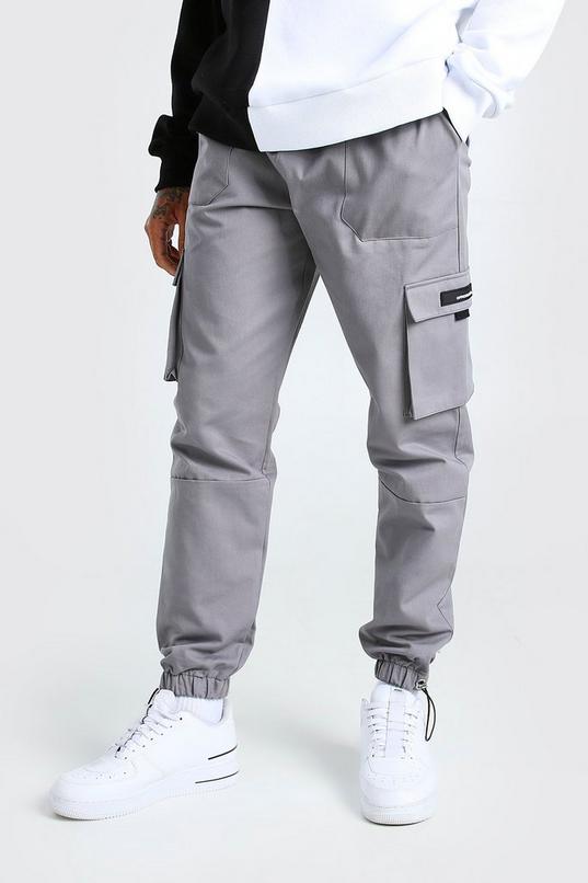 Men's Twill Cargo Pants With Rubber Tab Detail | boohoo