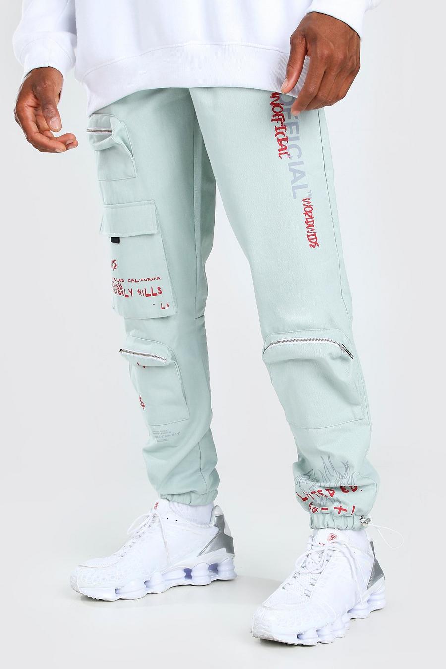 Mint MAN Official Graffiti Print Cargo Trouser image number 1