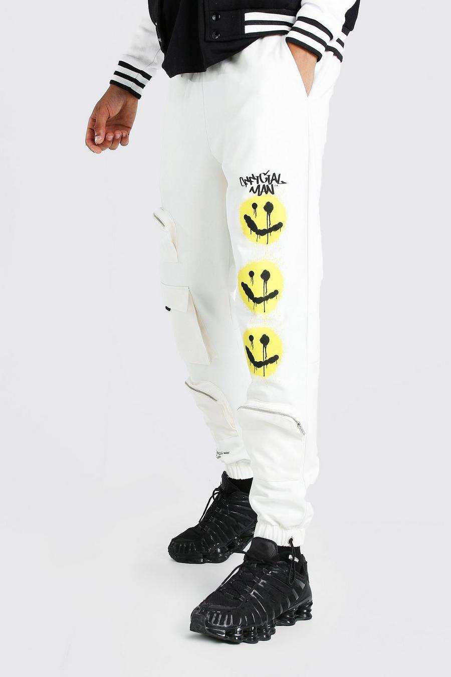 Pantalon cargo en sergé à poches multiples avec imprimé Smiley, Roche image number 1