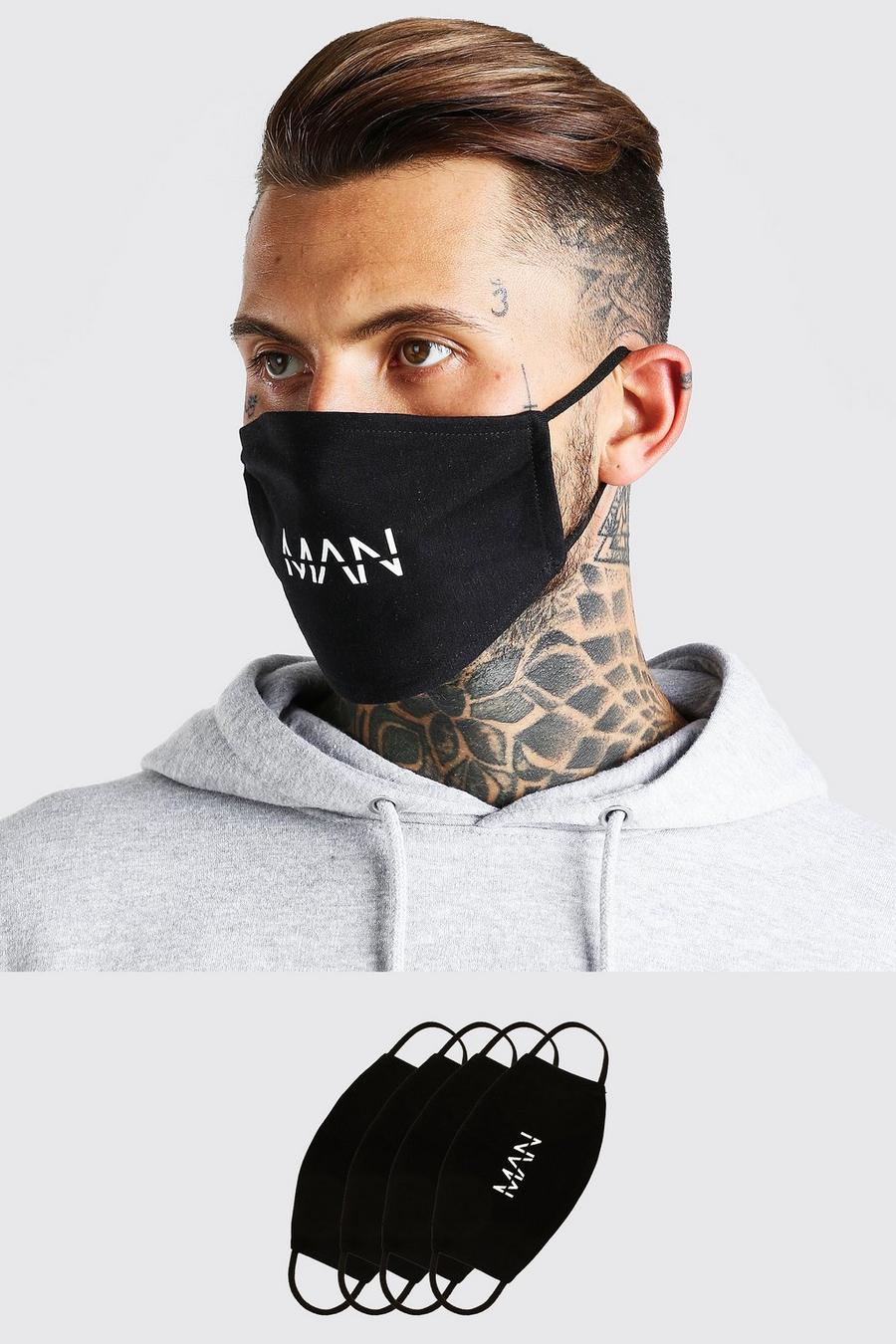 4er-Pack Fashion-Masken mit Man-Dash-Motiv, Schwarz image number 1