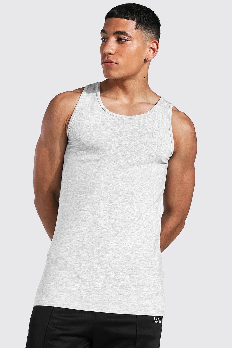 Camiseta sin mangas básica ajustada al músculo, Grey marl image number 1