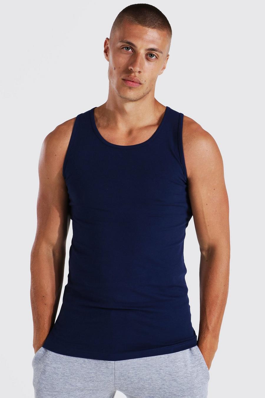 Navy Muscle Fit Basic Tank Top image number 1