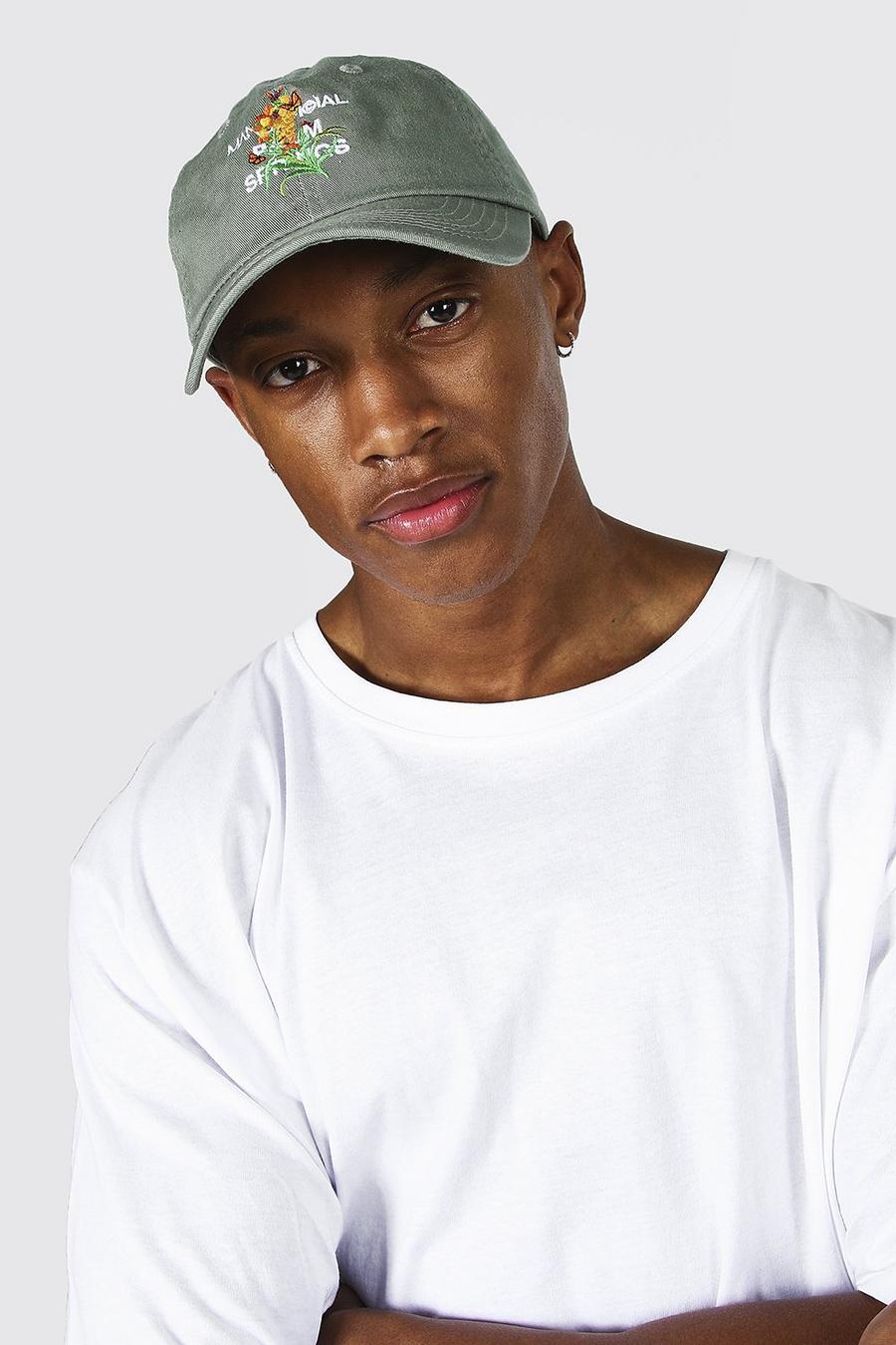 Khaki Washed Floral Embroidery Cap image number 1