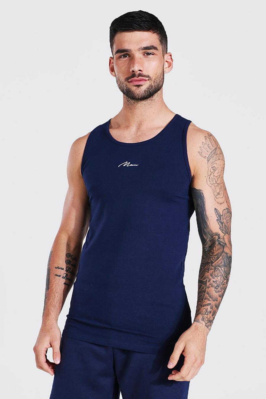 Besticktes Man Signature Muscle-Fit Tanktop, Navy image number 1