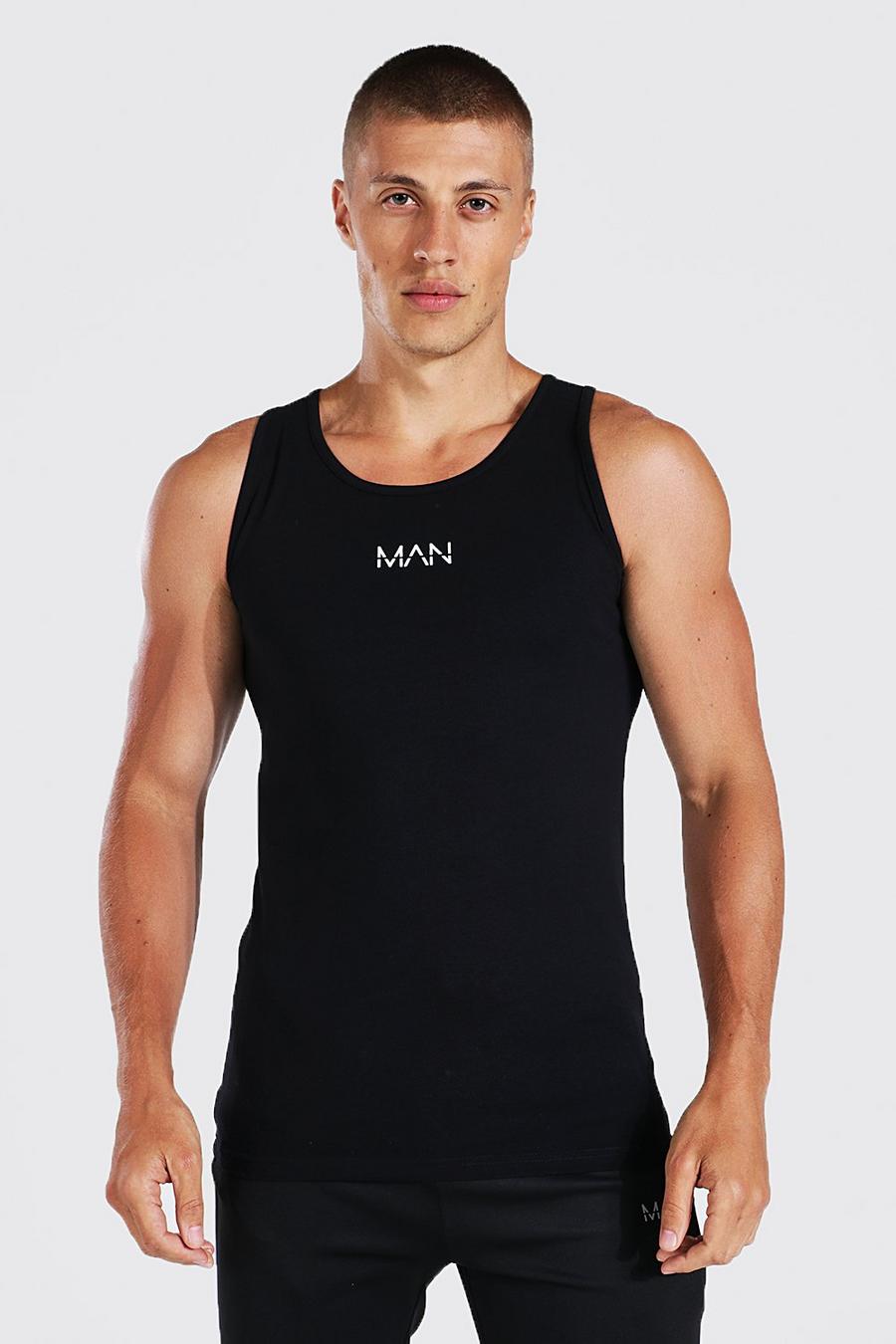 Black Muscle Fit Original Man Vest image number 1
