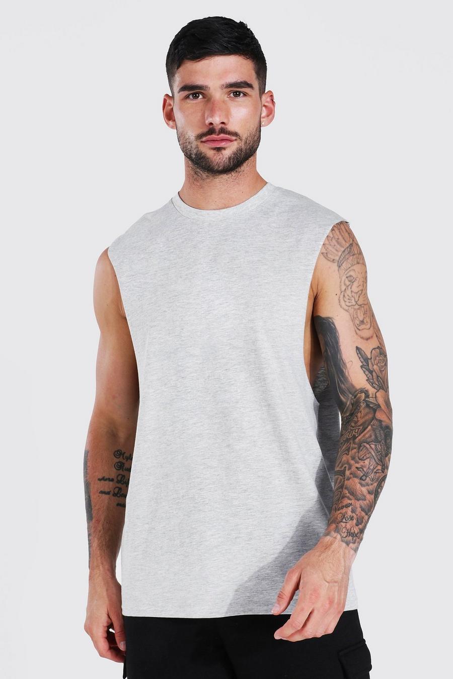 Camiseta sin mangas básica con sisa ancha, Grey marl image number 1