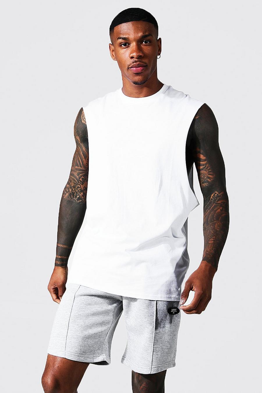Camiseta sin mangas básica con sisa ancha, White image number 1