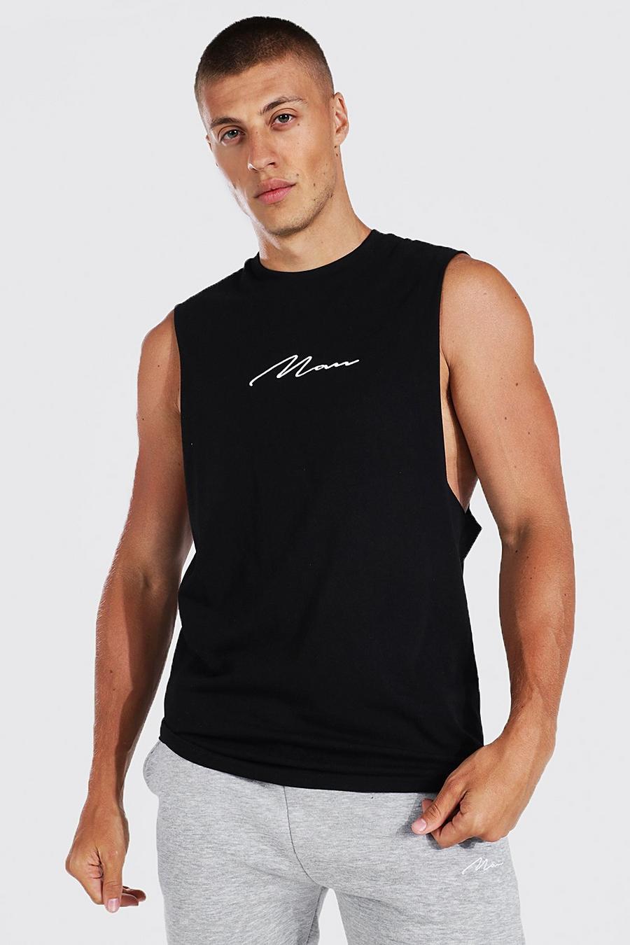 Camiseta sin mangas MAN Signature con bordado y sisa ancha, Black image number 1