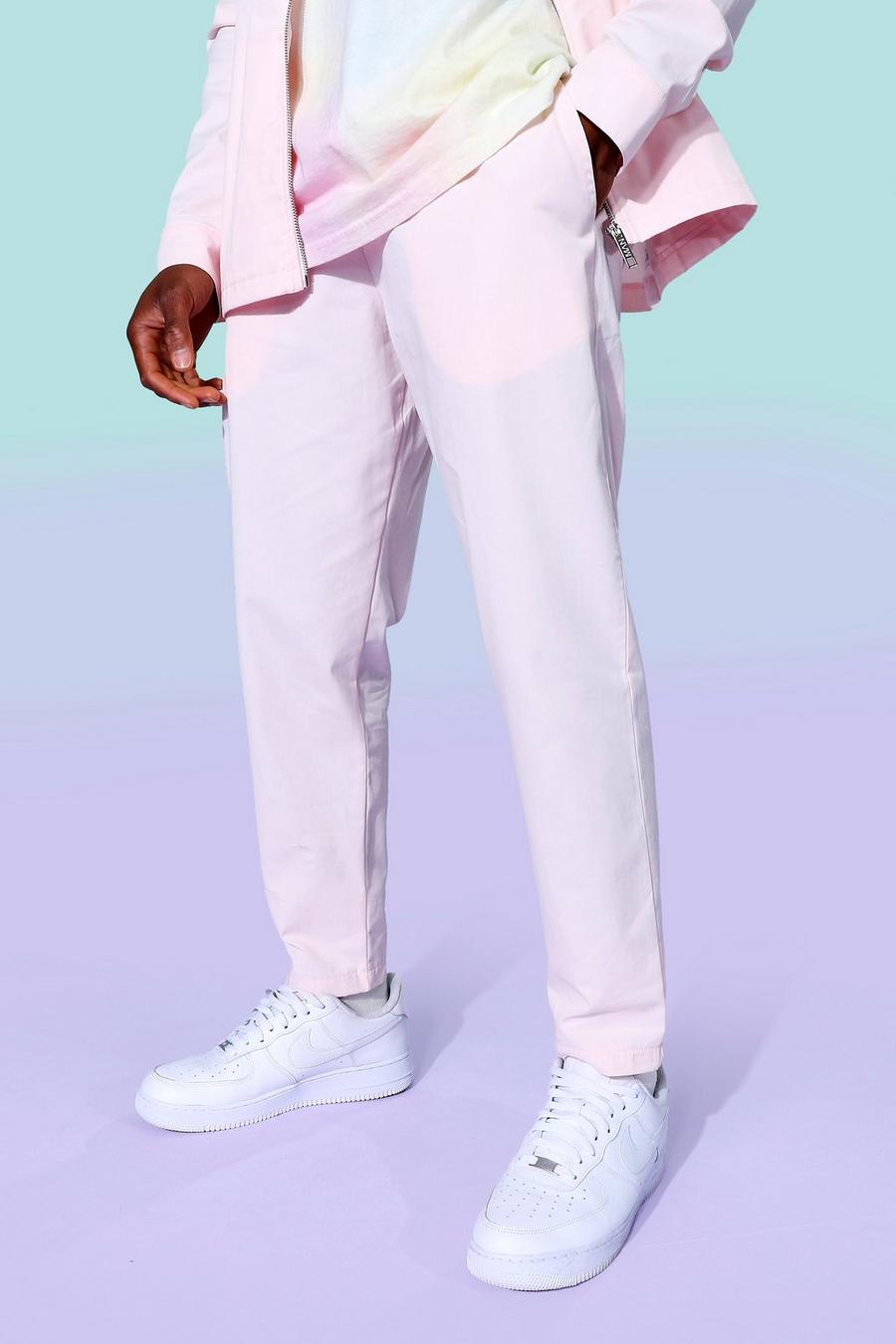 Pink Twill Tapered Elasticated Pants image number 1