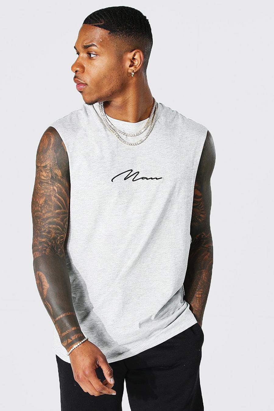 Camiseta de tirantes de sisa caída con bordados de la firma Man, Marga gris image number 1