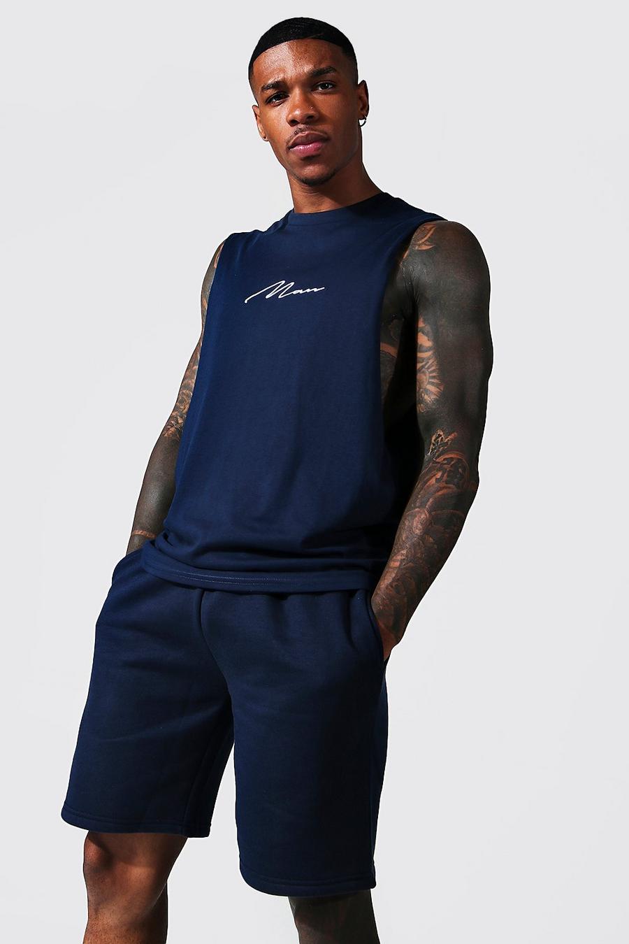 Navy Man Signature Embroidered Drop Armhole Tank image number 1
