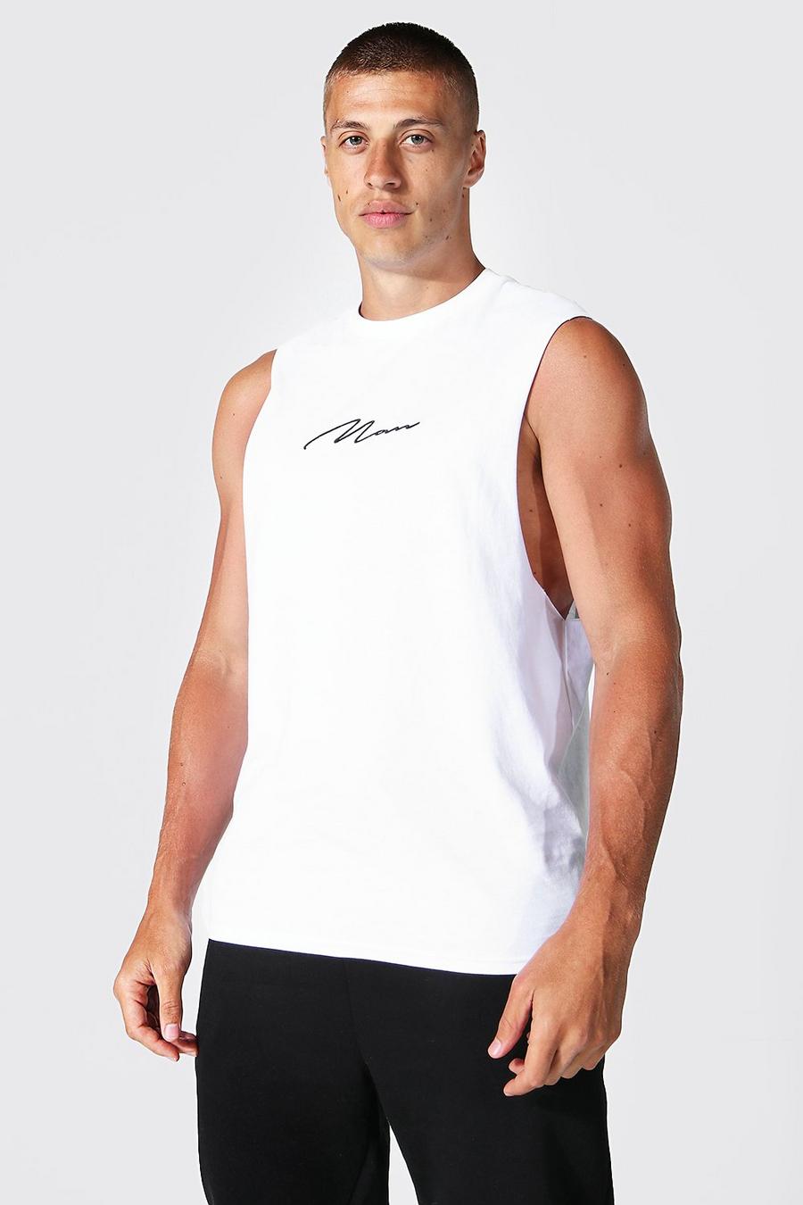 White Man Signature Embroidered Drop Armhole Tank image number 1