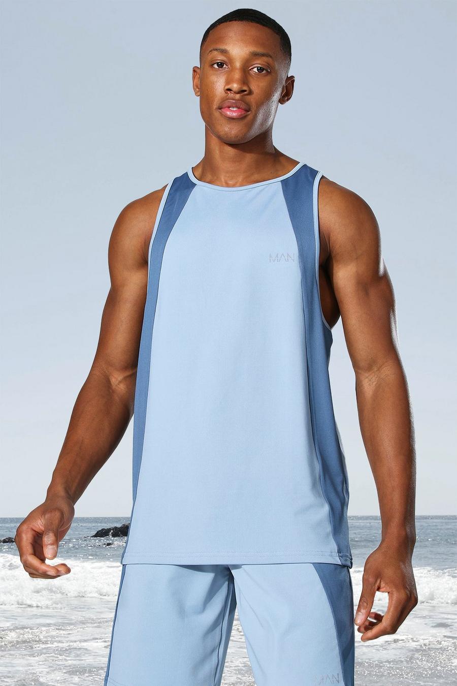 T-shirt color block sans manches - MAN Active, Dusty blue image number 1