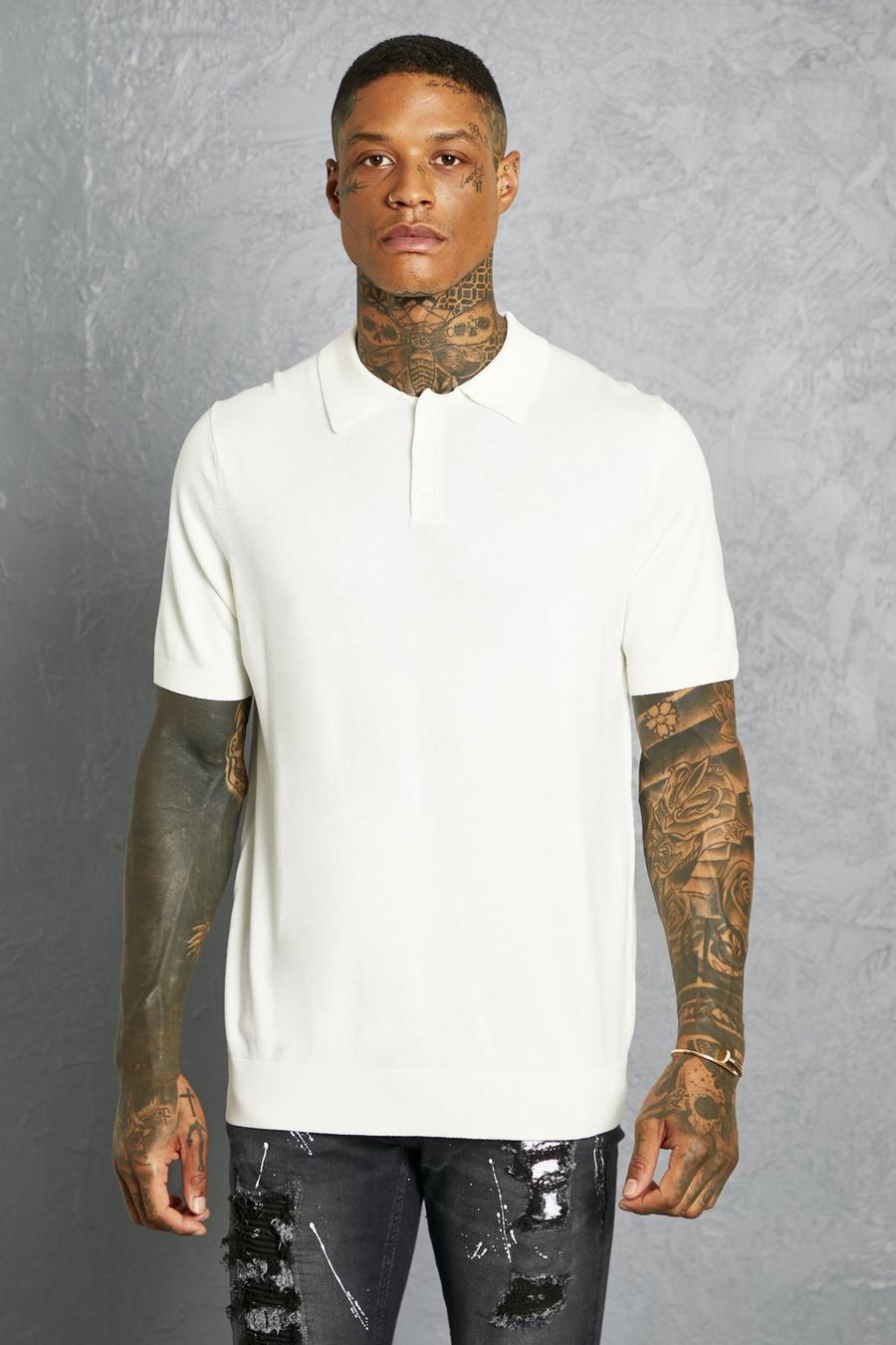 White Short Sleeve Regular Fit Knitted Polo image number 1
