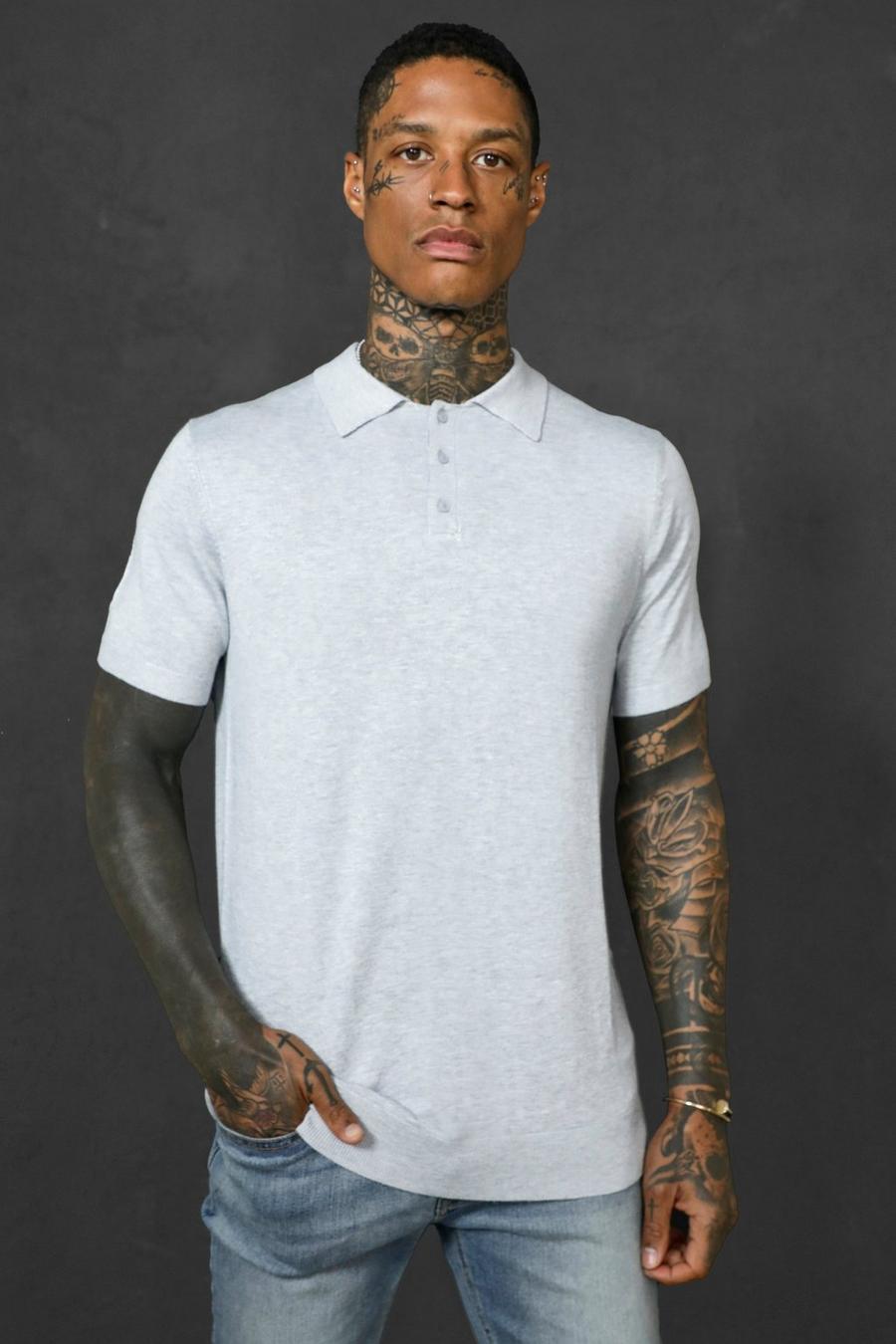 Grey marl Short Sleeve Regular Fit Knitted Polo image number 1