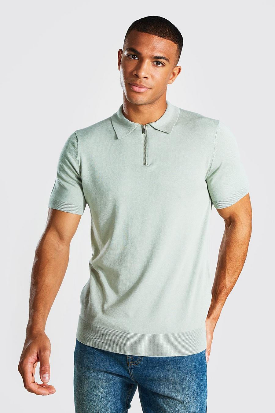 Sage Short Sleeve Half Zip Knitted Polo image number 1