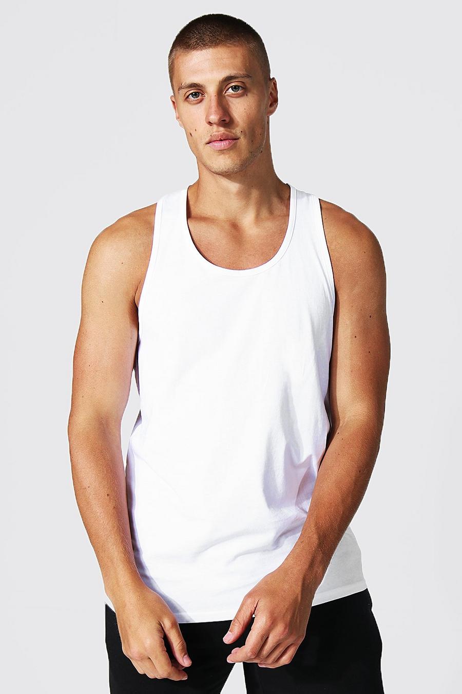 Camiseta sin mangas básica estilo nadador, White image number 1