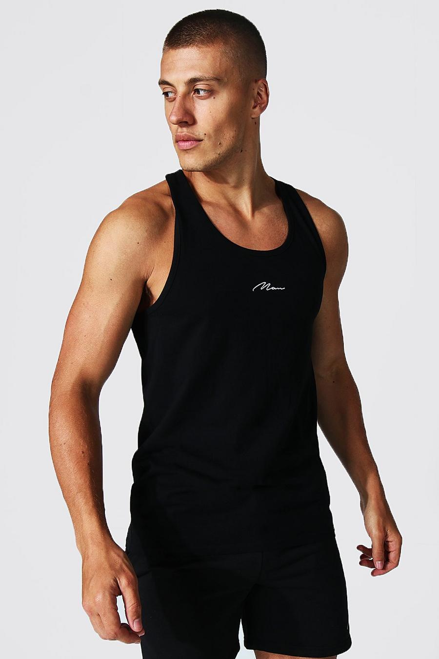 T-shirt sans manches avec broderie - MAN, Black image number 1