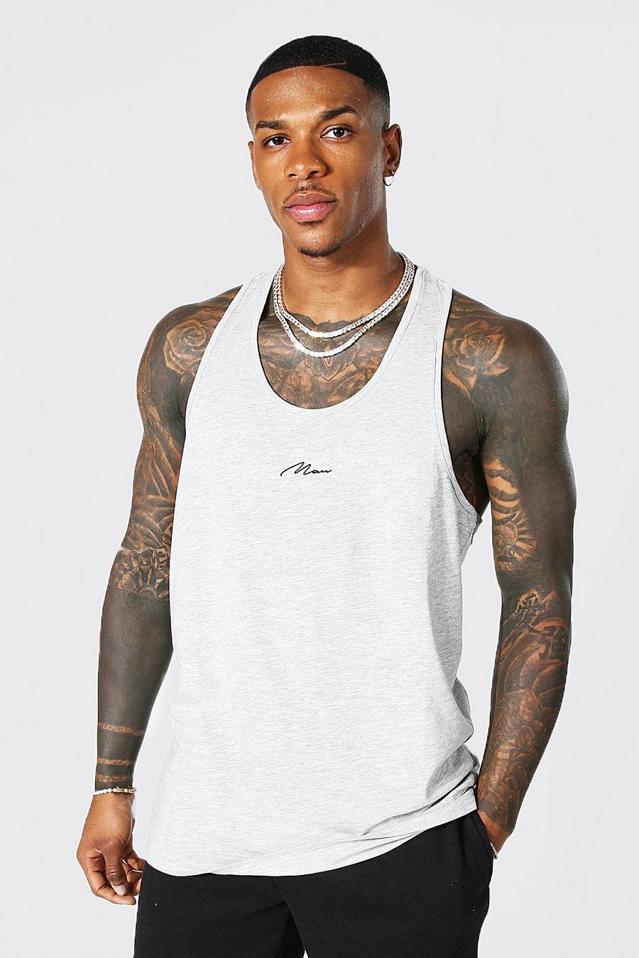 Grey marl Man Signature Embroidered Racer Tank Top image number 1