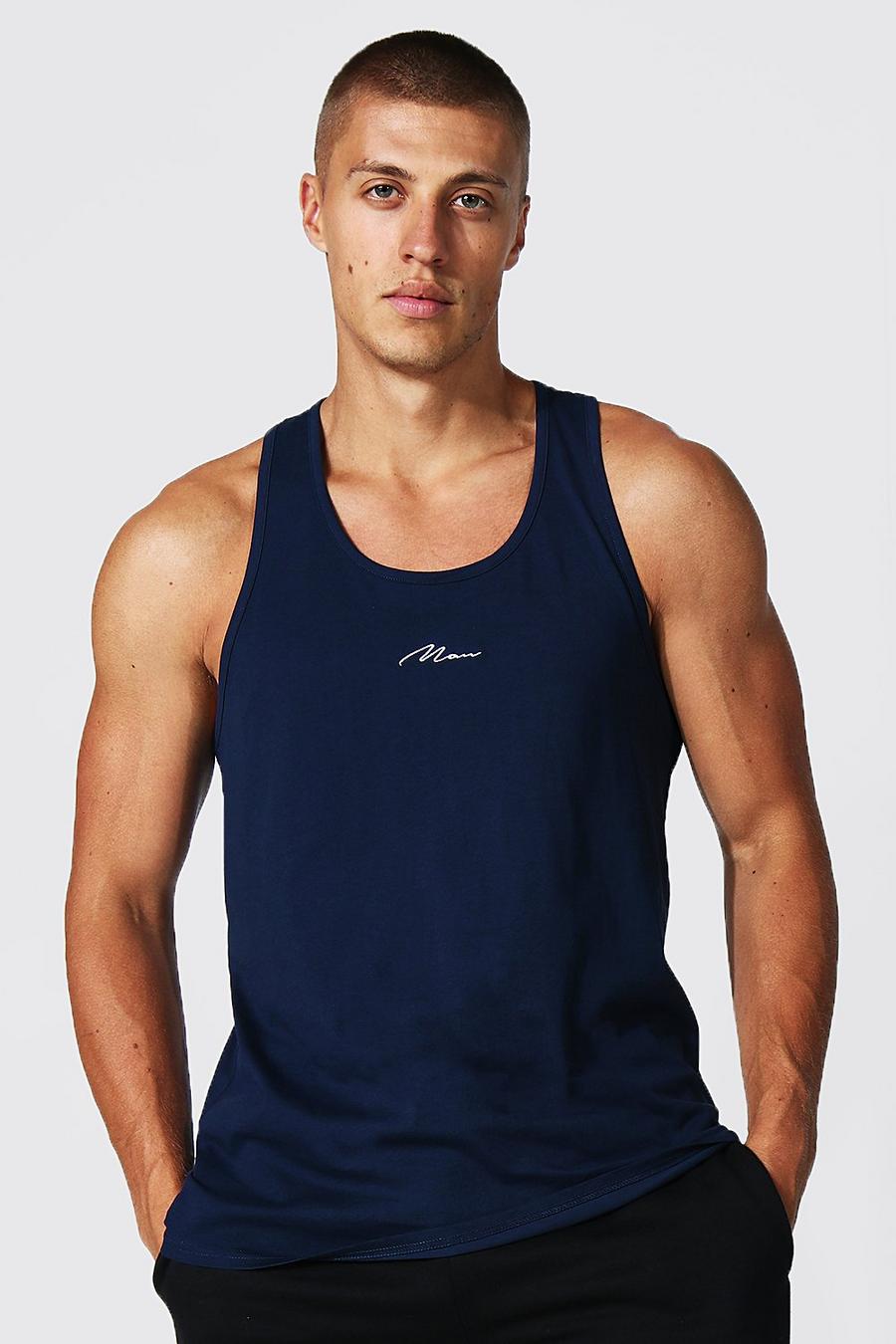 Navy Man Signature Embroidered Racer Tank Top image number 1