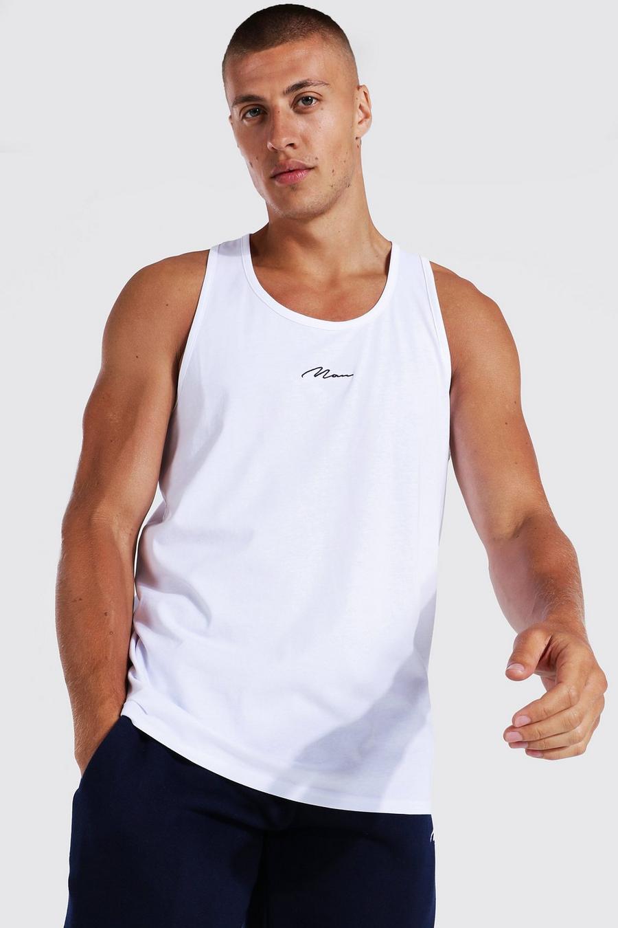 White Man Signature Embroidered Racer Tank Top image number 1