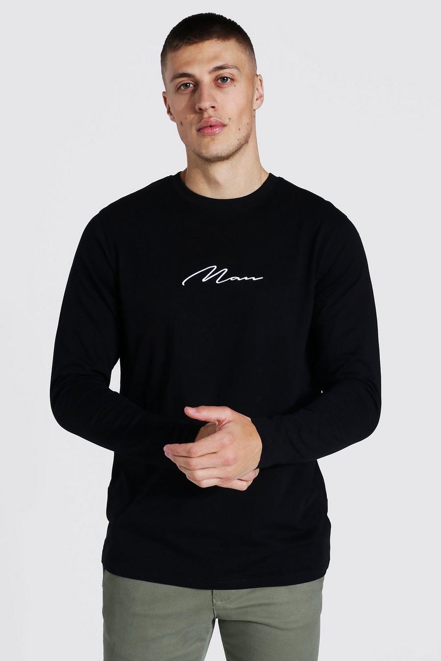 Black Man Signature Embroidered Long Sleeve T-shirt image number 1